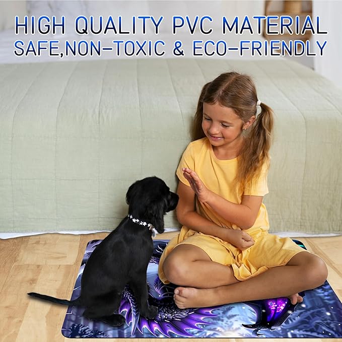 Dog Food Mat, 15.7" x 23.6" Absorbent Pet Feeding Mat for Food and Water, Waterproof Diatom Mud Pet Placemat with Non-Slip Rubber Backing, Easy Clean Cat Bowl Mat for Floors - Snowy Dragon