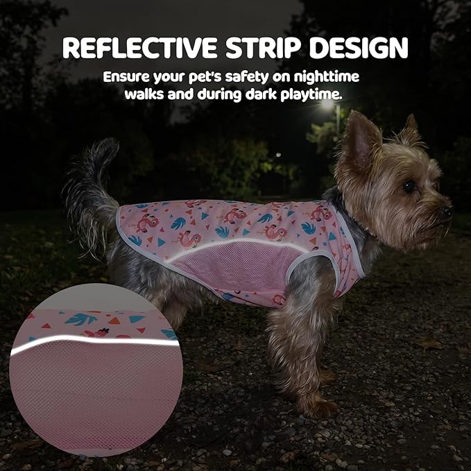UPF 50+ Sun Protection Dog T-Shirt, 2 Pack Lightweight Sleeveless Dog Vest for Small Dogs Girl – Reflective Strips, Quick-Dry Pet Apparel, Sports Fan Shirt P23ST00510M
