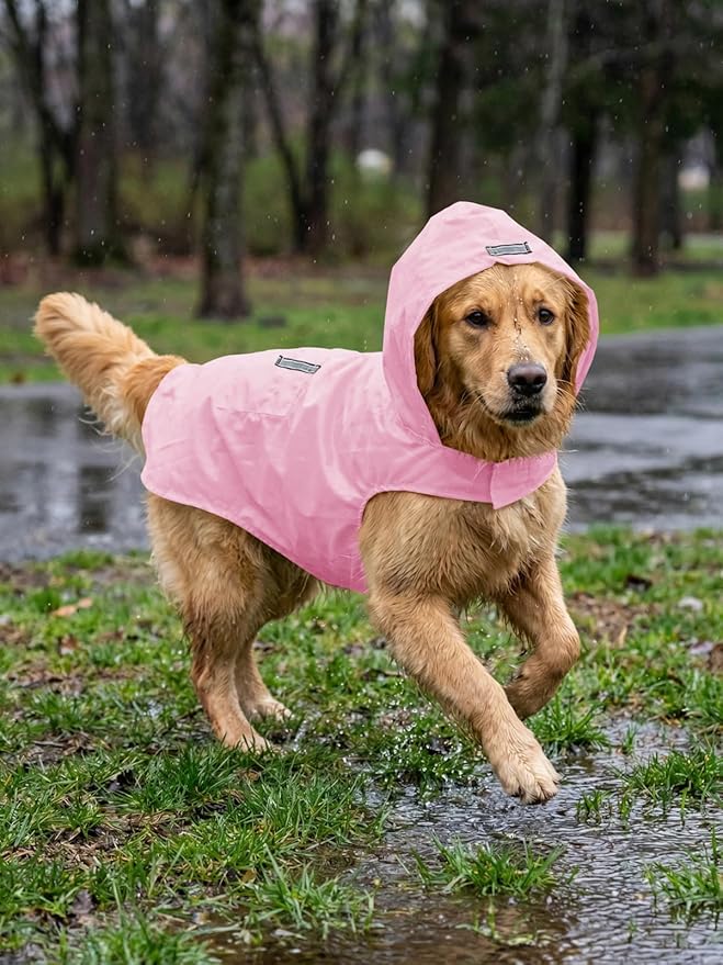 Dog Raincoat Reflective Adjustable Hooded Pet Rain Jacket Poncho with Leash Hole for Dogs S-5XL