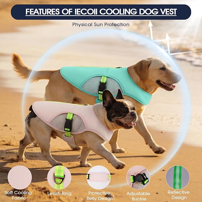 IECOii Cooling Dog Vest with D Ring, Reflective Cool Jackets, Lightweight Dog Summer Cooling Harness for Outdoor Walking, Hiking, Beach, Breathable Anxiety Relief Vest for Hot Weather, Pink, Size 3XL
