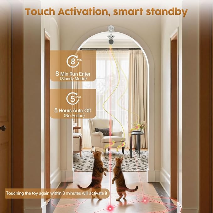 Interactive Cat Toys for Indoor Cats: 2 in 1 Cat Toy with Automatic Flying Bird & Mouse Wand, Smart Motion Mode Adjustable Speed, USB Rechargeable Safe for Bored Kittens and Adult Cats
