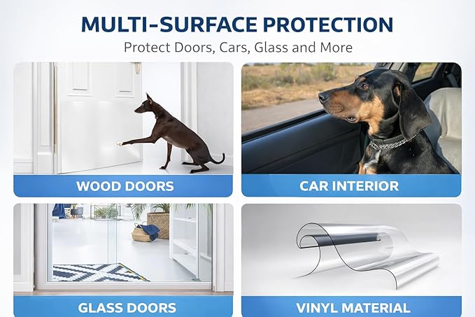FTSTC Door Protector from Dog Scratching, [Thicken] 6 Pack Clear Training Self Adhesive Tape for Dogs,Cat Scratch Door Frame Protector,Anti Dog Scratch Door Guard (6Roll Total 240'')