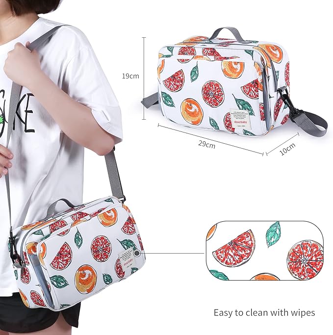 GOGOSO Non-Slip Stroller Organizer Bag for Diapers with Insulated Pocket, Stroller Hooks and Adjustable Strap,Universal Fit Most Strollers, Fruits