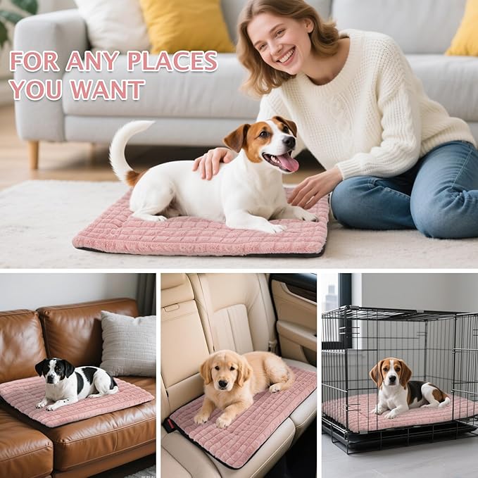 BVAGSS Dog Bed Washable Crate Mattress,Anti-Slip Memory Foam Soft Warm Pet Cushion for Small Medium Dogs, Calming Fluffy Sleeping Kennel Pad XH082 (39''x28'',Pink)