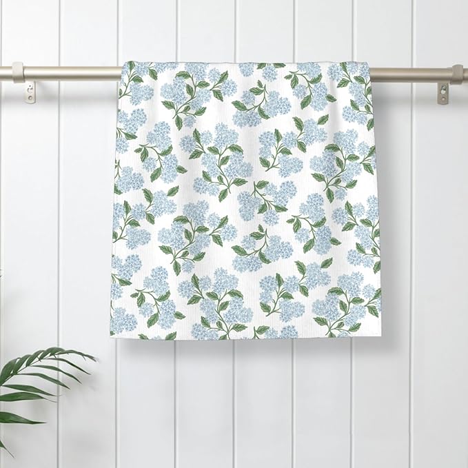Blue Hydrangea Floral Kitchen Towels Vintage Spring Floral Dish Towel 16×24 Inch Soft Absorbent Summer Flowers Hand Cloths for Kitchen Drying Decore Set of 2