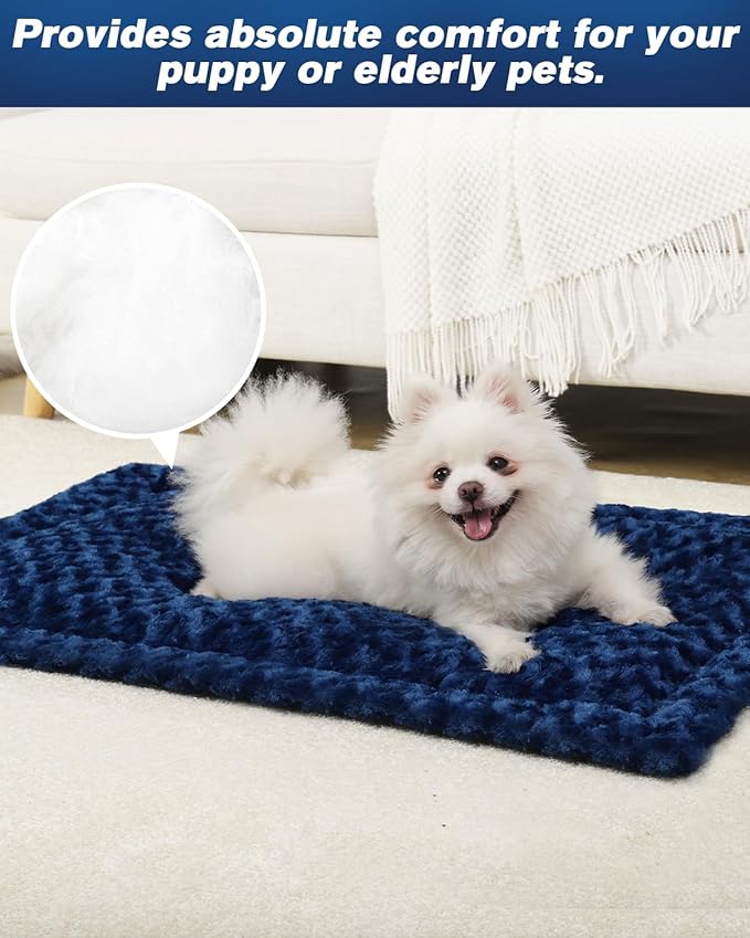 Washable Dog Bed Reversible Dog Beds for Crate Soft Fluffy Kennel Pad Anti-Slip Pet Sleeping Mat for Large Jumbo Medium Small Dogs (Blue, 42.00" x 28.00" x 1.50")