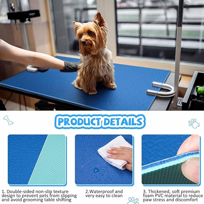 Nuanchu Extra Thick Grooming Table Mat Pad 36 x 24 x 0.24 Inches, Non-Slip PVC and Foam Pet Bathing Table Padded Mat for Grooming Pet Dogs Cat at Home(Blue)