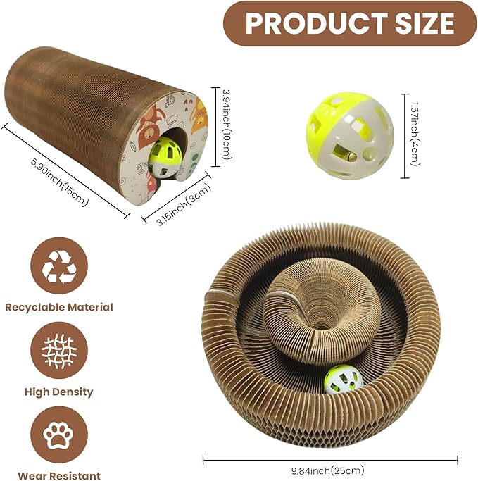 Corrugated Paper Cat Scratcher Track with Rolling Ball - Scratch-Resistant, Interactive, Pet-Safe for Feline Play & Claw Care