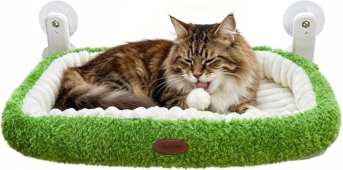 Woochpet Cat Window Perch，Cordless Foldable Cat Hammock Bed for Window with Solid Metal Frame and Ultra Soft Machine Washable Bed with 4-Sided Bolster, 4 Strong Suction Cups Window Resting Seat