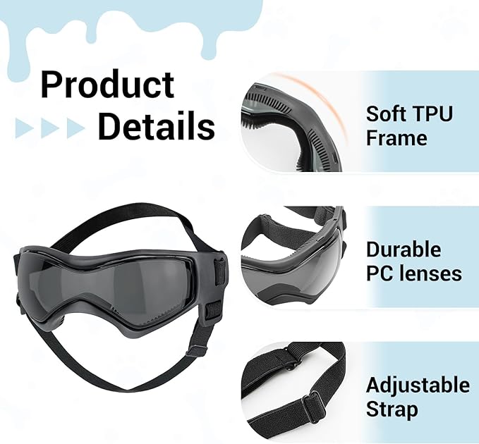 Dog Goggles for Small Dogs with Helmet, 2PCS Doggy Sunglasses and Pet Motorcycle Helmet Set for Small Medium Breed Outdoor Driving Walking, All Black