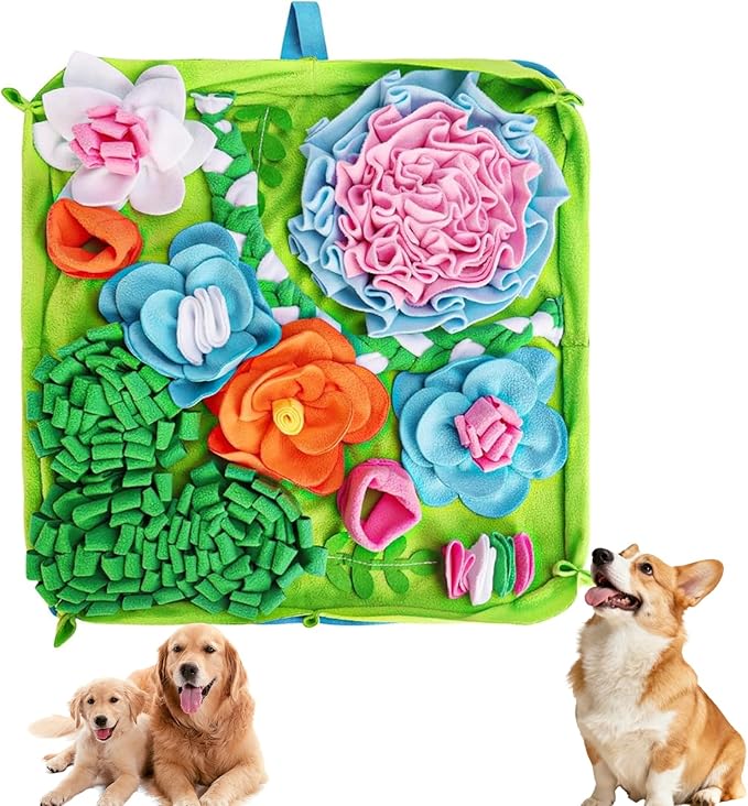 Snuffle Mat for Dogs, 19.7" Interactive Puzzle Mat with Heavy-Duty Table-Fixing Straps, Durable Dog Sniffing Mat for Slow Feeding & Enrichment, Non-Slip Foraging Mat for Large/Small Dogs.