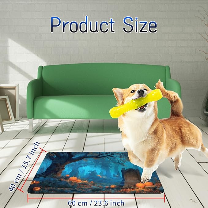 Dog Food Mat, 15.7" x 23.6" Absorbent Pet Feeding Mat for Food and Water, Waterproof Diatom Mud Pet Placemat with Non-Slip Rubber Backing, Cat Bowl Mat for Floors - Terrifying Forest