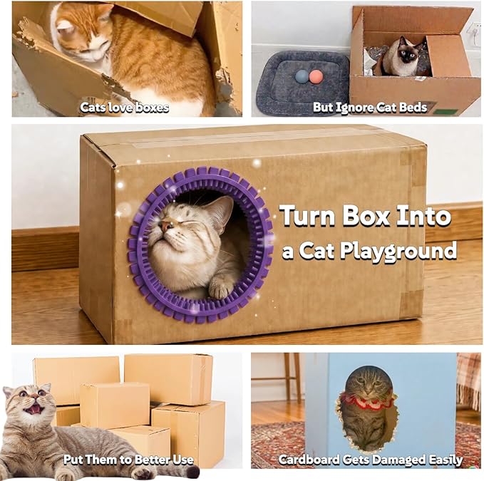 Cat Self Groomer Arch for Cardboard Boxes, DIY Cat Tunnel Brush & Massage Comb for Indoor Cats, Interactive Self Grooming Toy for Cat Cave, Hideouts & Enrichment Play (Lavender)
