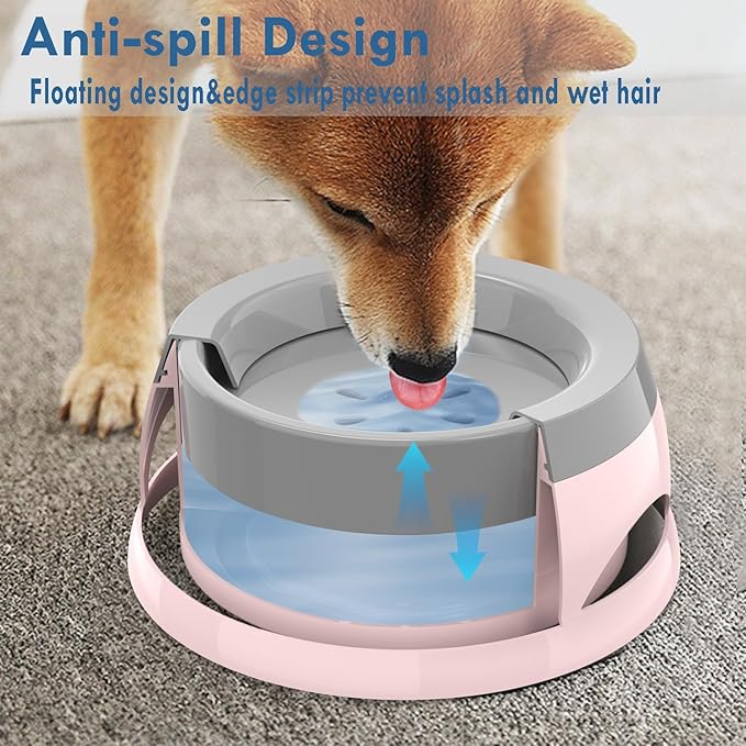 Dog Water Bowl, No Spill Cat Slow Feeder Water Dispenser Portable Vehicle Carried Car Travel Bowls for Small Medium Pets Sloppy Messy Drinkers 25oz, Pink