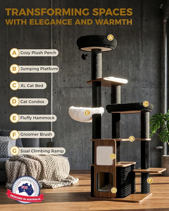 63" Modern Cat Tree Tower for Indoor Cats, Heavy Duty Cat Trees for Large Cat, Adult Maine Coon Cat Tree Tower with Scratching Post, Extra Large Top Perch, Cat Condos