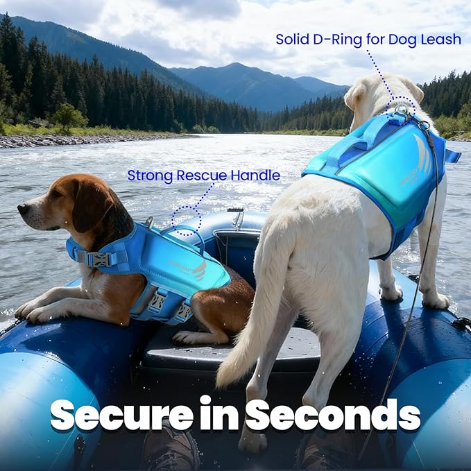 VIVAGLORY High Buoyancy Dog Life Vest, Swimming Vest with Handle, Dog Life Jacket for Swimming & Boating, Buoyancy for Puppy Doggy, XL, Turquoise