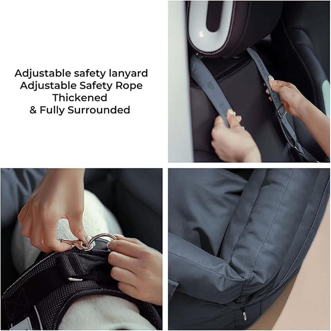 FUNNYFUZZY Luxury Dog Car Seat for Small Medium Dogs Under 35 lbs, Waterproof Leather Pet Booster Seat with Safety Leash & Anti-Slip Base, Fully Padded Dog Car Bed, Portable Puppy Carrier(Navy Blue)