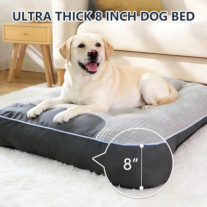 Orthopedic Support Large Dog Bed, 39" x 30" x 8" Contoured Pad, Extra Thick Foam Relieve Joint Pain & Anxiety, Anti-Slip Durable Cushion for Senior Dogs Up to 90 lbs, Grey