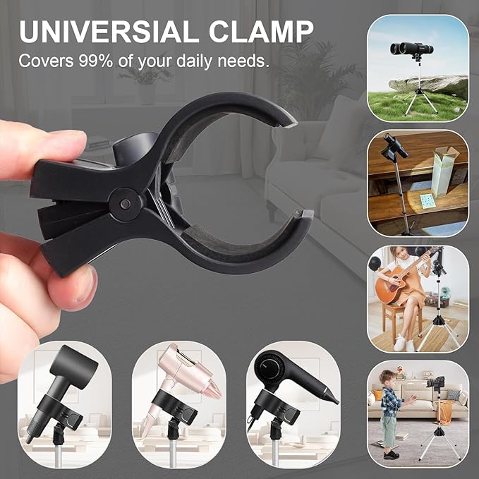 Funvalley Surperfect Adjustable Hair Dryer Holder, 29-59 Inch Hands-Free Stand with Tripod & Universal Clip, 360-Degree Rotating for Bathroom, Vanity, Makeup Room,Gift For Christmas