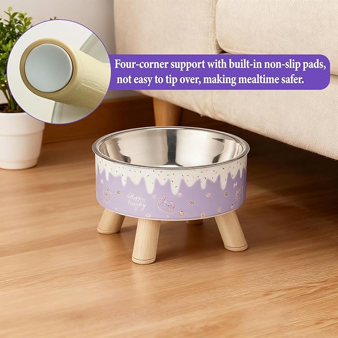 Raised Cat Food Bowls,Elevated Kitten Bowls for Indoor Cats Ergonomic Cat Food Water Bowls Purple