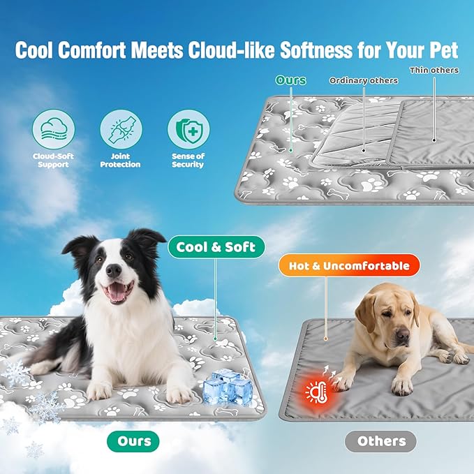 Dog Cooling Mat for Extra Large Dogs, Cool Dog Bed Mat for Indoor & Outdoor, Q-Max>0.5, Machine Washable Non-Toxic Pet Self Cooling Pad for Kennel, Crate, Car - XXL(48" x 30") - Grey