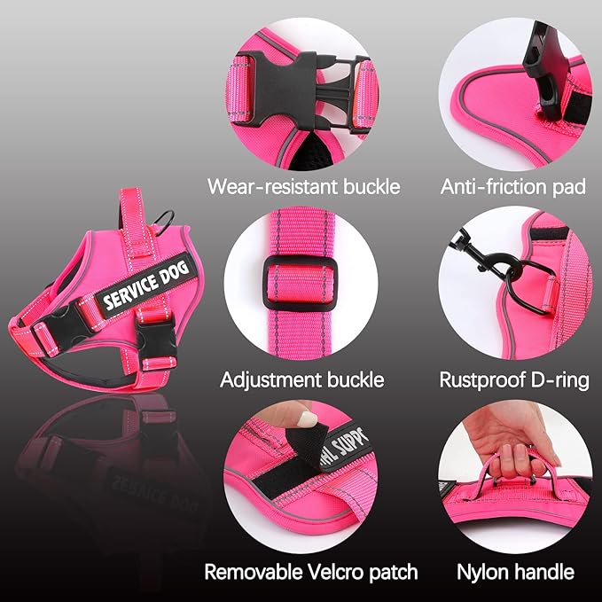 voopet Service Dog Harness, Emotional Support Pet Vest Harness, Reflective Breathable & Adjustable No Pull ESA Harness for Small Medium Large Dogs (with 4 PCS Removeable Tags),XX Large (Pack of 1)