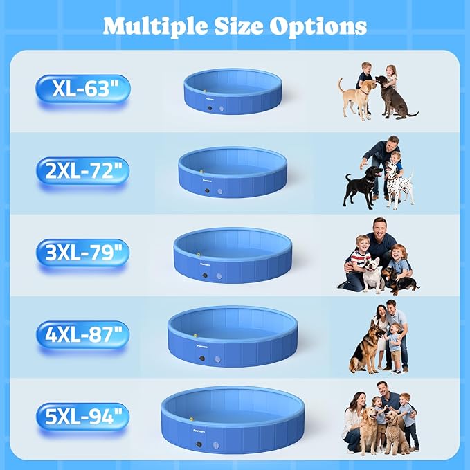 Pawtners 79" Foldable Dog Pool with Sprinkler & RGB LED Light, Collapsible Hard Plastic Swimming Pool for Small Large Dogs Cats and Kids, Portable Pet Bathing Tub Wading Pool for Backyard Camping Blue