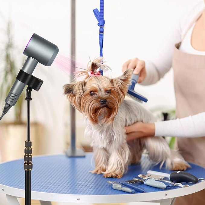Hair Dryer Stand, 360 Degree Rotating Lazy Hair Dryer Stand Hand Free with Non-Slip Tripod, Adjustable Height, for Home Styling, Elderly & Pet Grooming