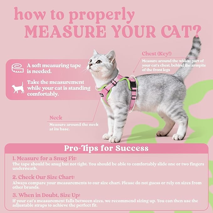 rabbitgoo Cat Harness and Leash Set, Escape Proof Kitten Harness for Safe Outdoor Walks, Soft Breathable Adjustable Vest with Reflective Strips for Kittens and Small Cats, Pink & Light Green, XS