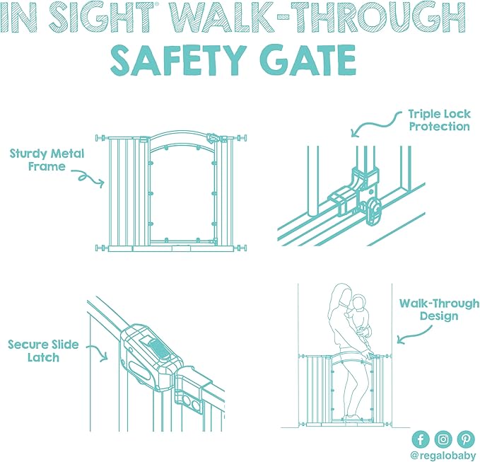 Regalo Safety 29.5–37” Clear Walk Through Baby Gate for Doorways & Bottom of Stairs, Pressure Mounted Baby Gate with Door for Toddlers & Pets, Tested & Trusted, American Designed, Family Owned
