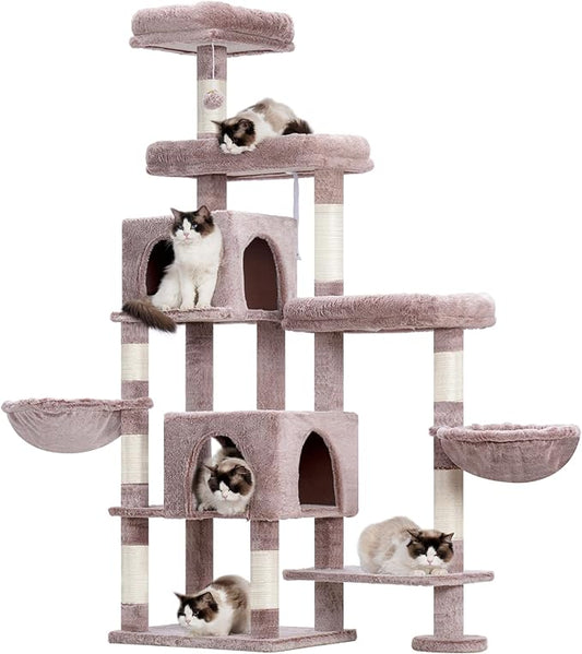 Hey-brother Cat Tree Tower, Scratching Posts with a Extended Part, Wide Platforms, Cozy Condos, Hammocks, Sisal Columns and Ball for Indoor Cats, 70.1 Inches, Muchroom MPJ038MU