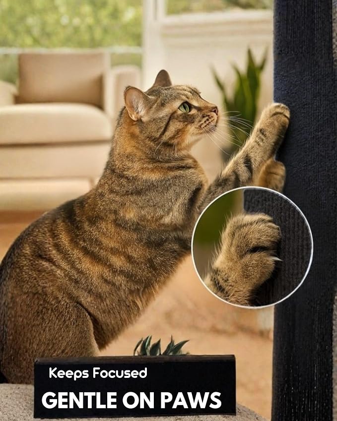 Corner & Wall Cat Scratch Mat, Self-Adhesive Trimmable Cat Scratcher, Wall Mounted Scratching Pad for Indoor Cats, Sofa Furniture Protector, Cat Post Cover Replacement (Black, 23.6''x11.8'', 3-Pack)