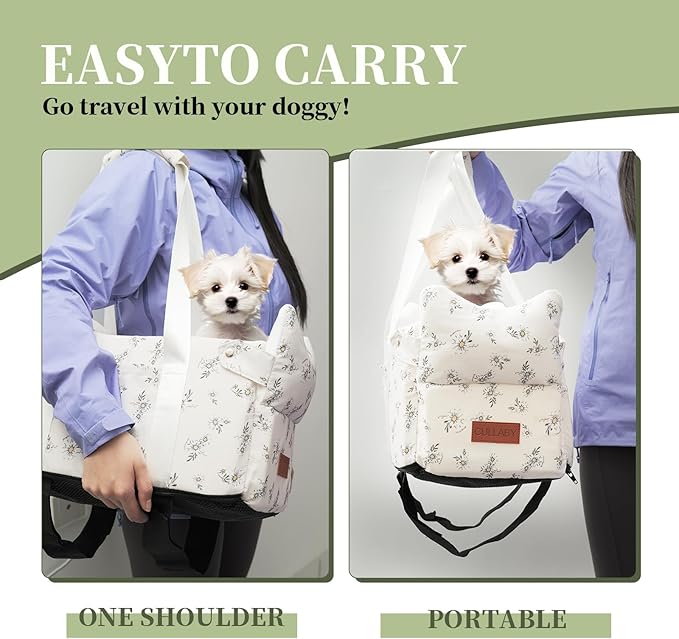 Center Console Dog Car Seat for Small Dogs – Portable Puppy Booster Armrest Carseat, Anti-Collapse Comfort Travel with Washable Fluffy Cushion & Pillow, Fits Dogs up to 15 lbs (Off White)