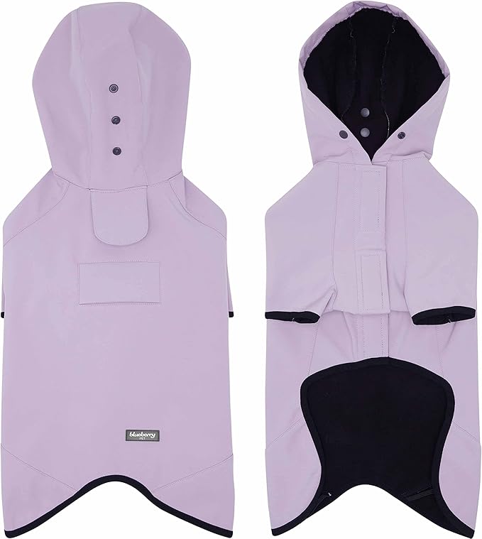 Blueberry Pet 2023 New 16" Waterproof Dog Softshell Jacket, Hooded Raincoat and Windbreaker with Leash & Harness Hole, Lilac, Outdoor Rain Gear for Dogs