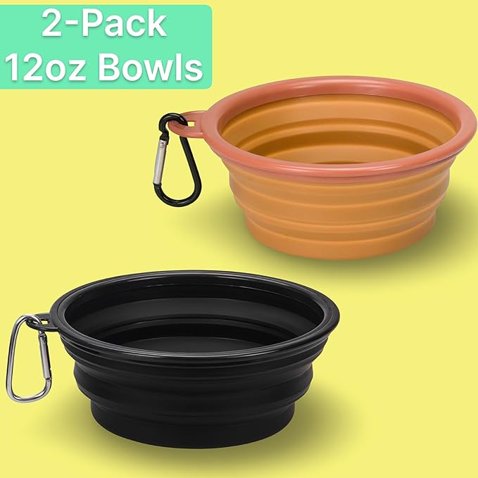 Made Easy Kit Portable Collapsible Dog Bowl for Water or Food Great Pet Travel Bowl in Multiple Sizes (Brown Black, Standard 12oz 2-Pack)
