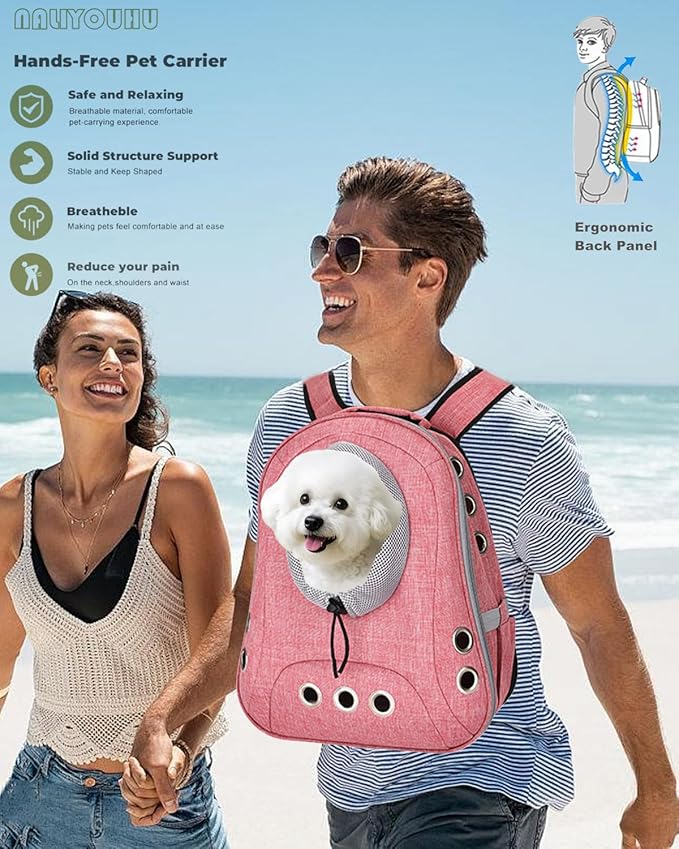 Small Dog Cat Chest Backpack Carrier,Large Space Ventilated Front Facing Backpack Carrier for Puppy,Lightweight Doggy Backpack for Hiking,Camping,Travel,Outdoor,Max 12 lbs(Pink)