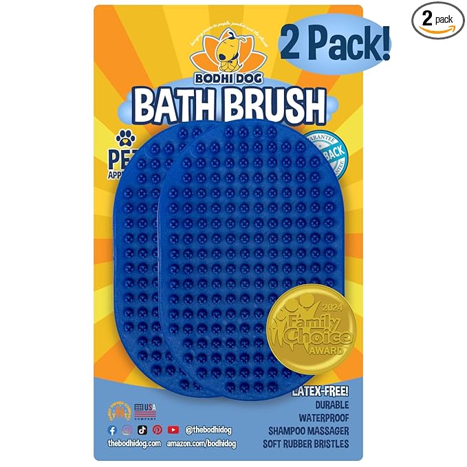Bodhi Dog Shampoo Brush - Pet Grooming & Bath Supplies for Dogs and Cats - Bath Brush for Long & Short Hair - Premium Scrubber for Shower, Bathing & Massage (Two Pack, Blue)