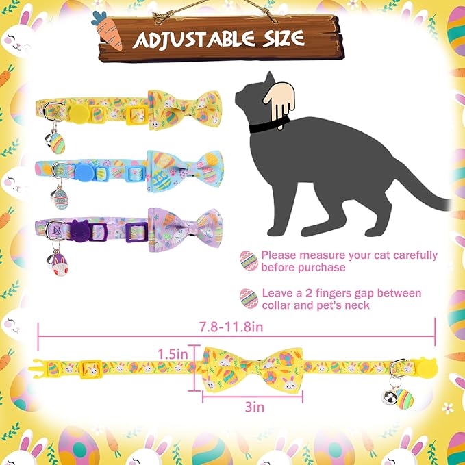 PUPTECK Cat Collar Breakaway with Bells, Kitten Collar Outfit Adjustable for Girl Boy Small Pet Puppy Bunny, Cute Costume Accessory with Safety Release Buckle (Bowtie-Easter)