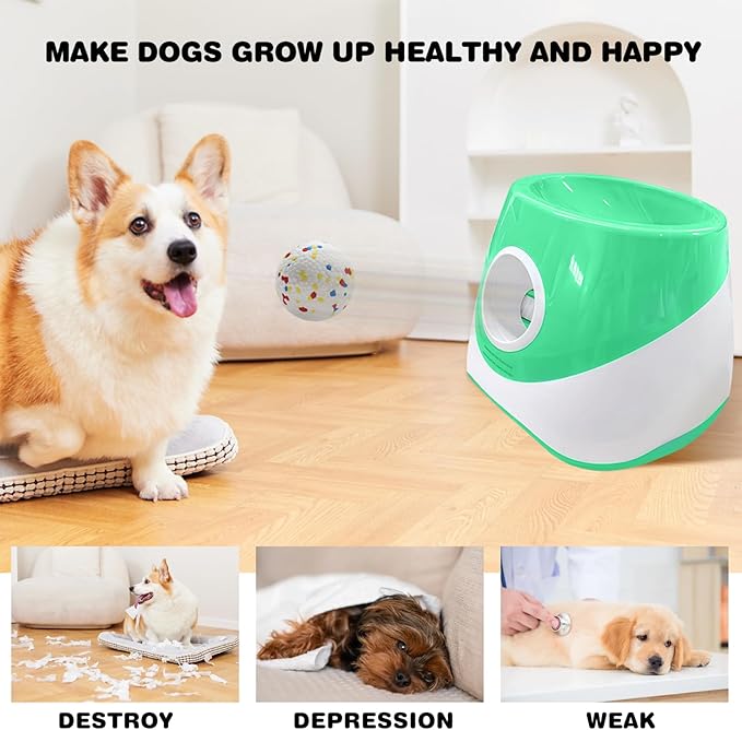 Automatic Ball Launcher for Dogs with 3 Tennis Balls - Interactive Dog Toy with 3 Adjustable Distances, Rechargeable Ball Thrower for Small & Medium Dogs, Indoor Outdoor Fetch Machine for Pet Exercise