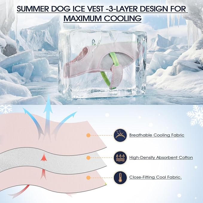 IECOii Cooling Dog Vest with D Ring, Reflective Cool Jackets, Lightweight Dog Summer Cooling Harness for Outdoor Walking, Hiking, Beach, Breathable Anxiety Relief Vest for Hot Weather, Pink, Size 3XL