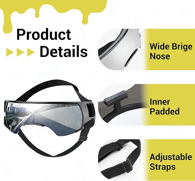Small Dog Goggles with Helmet, 2PCS Dog Sunglasses and Pet Motorcycle Helmet with Ear Holes, Small Medium Breed Outdoor Driving Walking Biking Protection, Silver