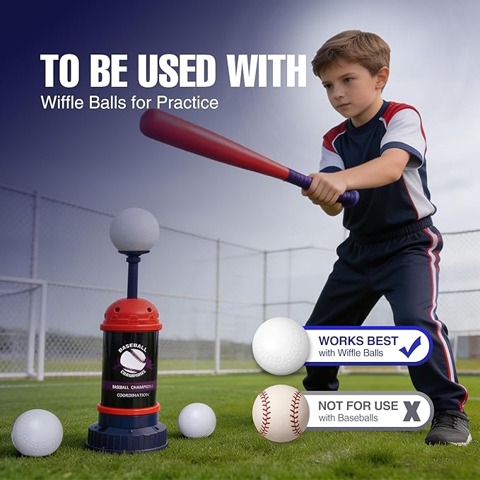 RedSwing Baseball Tee Popper – Pop-Up Baseball Trainer for Beginners, Self-Pitching Hitting Tee with Bat & 3 Balls, Portable Automatic Ball Launcher for Backyard Batting Practice