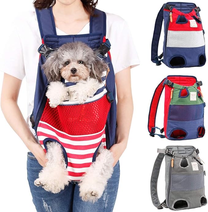 Dog Backpack Carrier Small Dog Backpack, Pet Dog Front Backpack Legs Out Chest Carrier for Small Dogs, Cat Backpack Carrier Dogs Travel Back Pack Hands-Free Hiking Bike Motorcycle (Size:11–19 lbs)