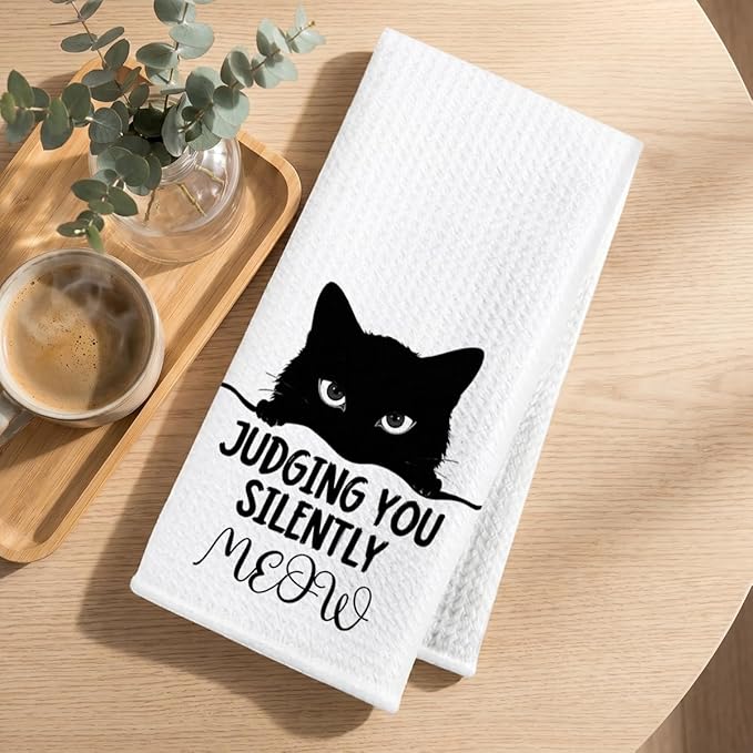 Hanamiya Na 2Pcs Funny Cat Kitchen Towels 24x14 Inch, Reusable Durable Microfiber Dish Towel, Funny Quotes Tea Towels for Kitchen Home Bathroom Farmhouse Decor, Cat Gifts for Women Mom Friend