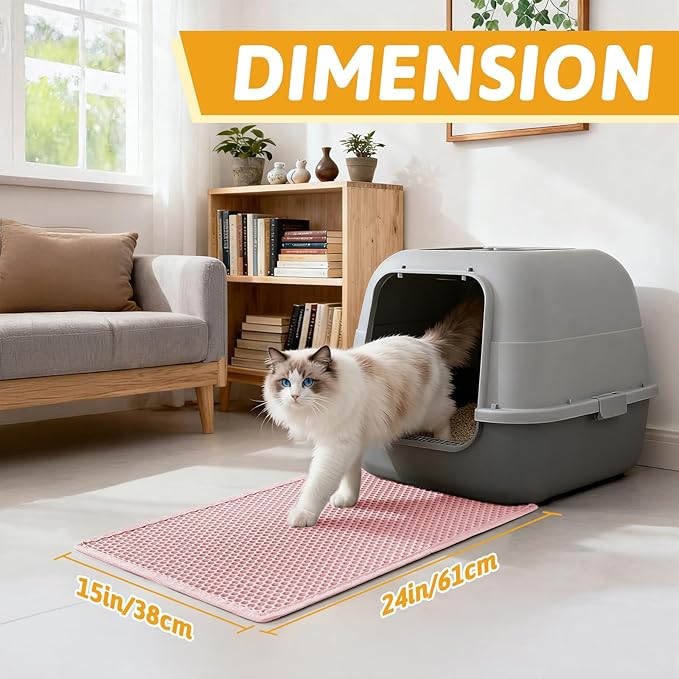 Pieviev Cat Litter Mat Double Layer Waterproof Urine Proof Trapping Mat 1 Pack (Pink, 24x15 Inch (Pack of 1))