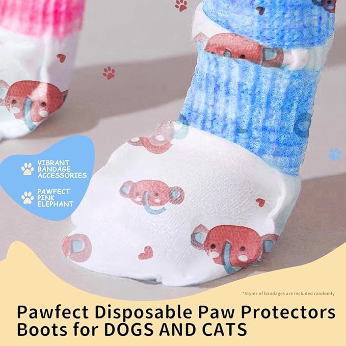 Disposable Dog Booties for Dog Cats,Pet Booties Waterproof and Breathable with Adjustable Bandage,Unstoppable Paw Protectors for Dogs Cats, 20 Counts(L)