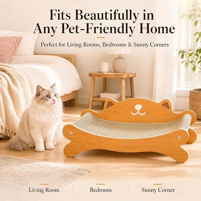 Cat Scratcher Bed for Indoor Cats - Summer Cool Hammock, 23.2″ Large Scratching Lounge with 40 lbs Weight Capacity, Wooden Modern Cat Scratching Post & Pad Furniture