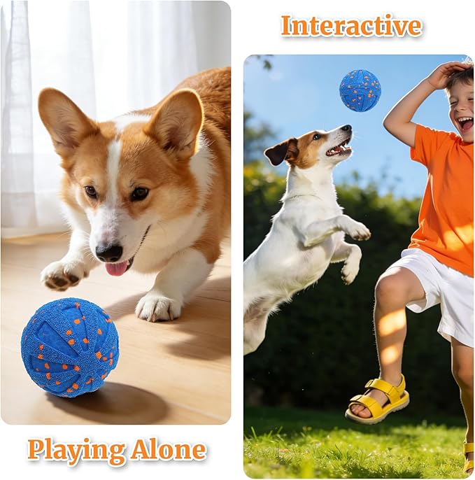 Interactive Dog Toys, Automatic Moving Dog Balls Self Rolling Vibrating Bouncing Ball for Dogs Medium & Large E-TPU Smart Dog Toys Stimulating for Boredom-Blue