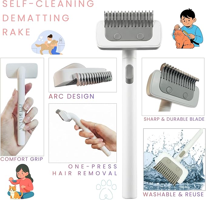 Pet Hair Remover, 4PCS — Cat & Dog Reusable Lint Roller, Deshedding Brush, Dematting Undercoat Rake & Grooming Comb for Couch, Carpet, Bed, Clothes, Furniture & Car Seat