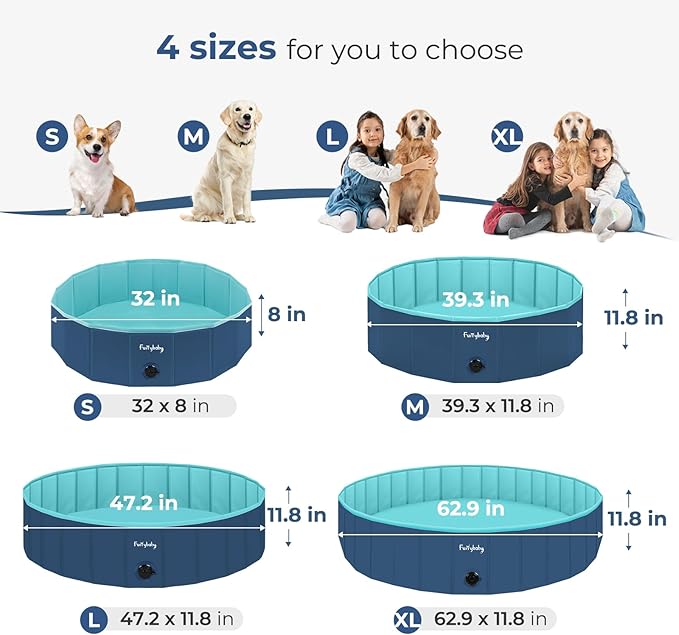 Furrybaby Foldable Dog Pool, Small Dog Swimming Pool for Dogs, Collapsible Hard Plastic Doggie Pool, Portable Bath Tub for Pets Dogs and Cats, Navy 32''